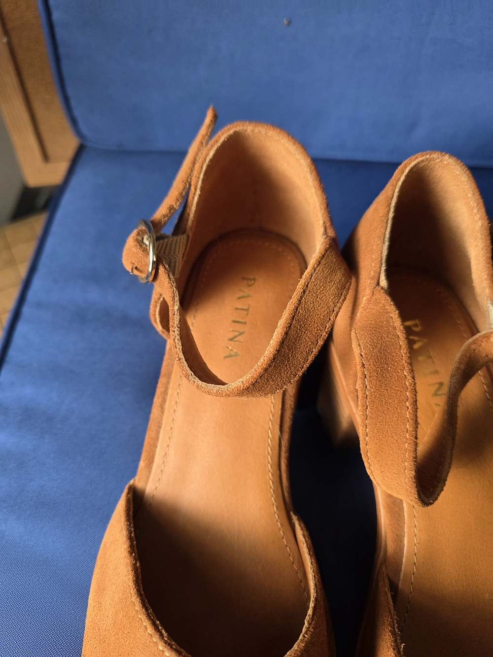 Patina Footwear Tan Suede Block Heel Ankle Strap Heels 9 - Picture 11 of 16